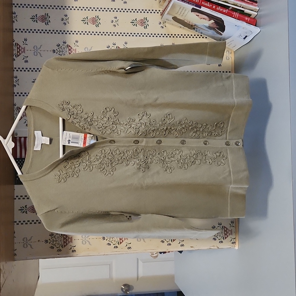 Charter Club Cardigan Sweater Womens Sage Button Up NWT Size P/P